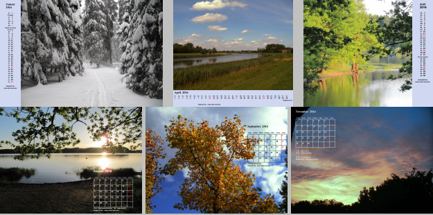 Beispiel: Kalenderbilder von 6 Monaten mit unterschiedlicher Darstellung der Monatsdaten